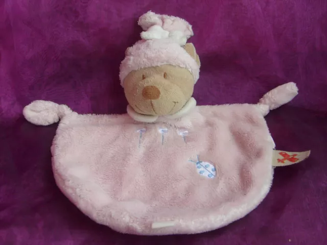 Doudou plat  ours rose coccinelle rose NICOTOY