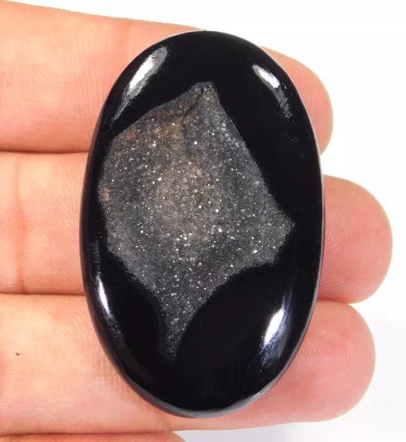 73 CT Naturale Onice Nera Drusa Ovale Cabochon Ciondolo Gemma CM =01