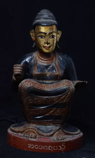 19th Century, Mandalay, Antique Burmese Wooden Sitting Nat