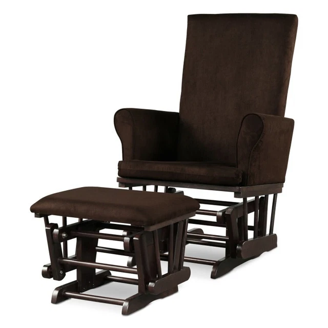 Baby Nursery Relax Rocker Rocking Chair Glider & Ottoman Set Soft Cushion Brown