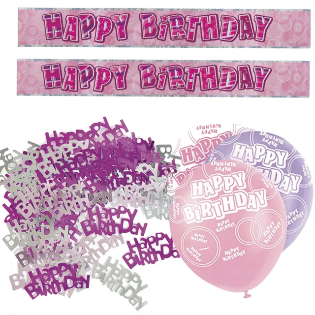 Pink Happy Birthday Banner Party Decorations Pack Kit Set Balloons Glitz Girl
