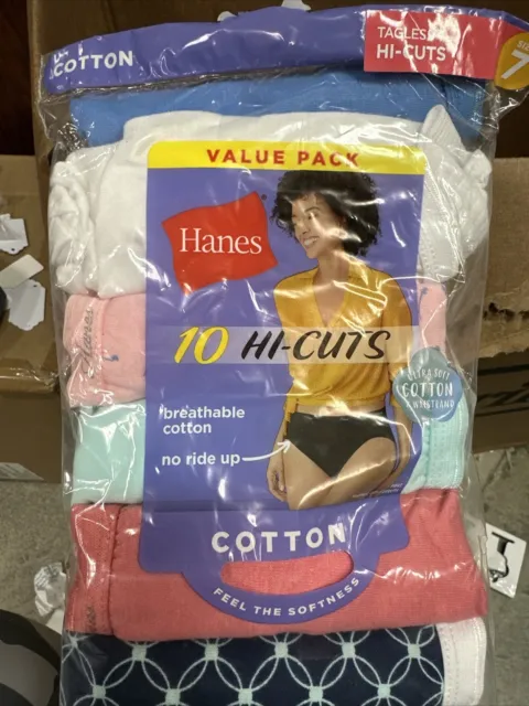 HANES WOMENS TAGLESS Brief Hi-Cut 5-Pairs Ribbed Cotton Solid