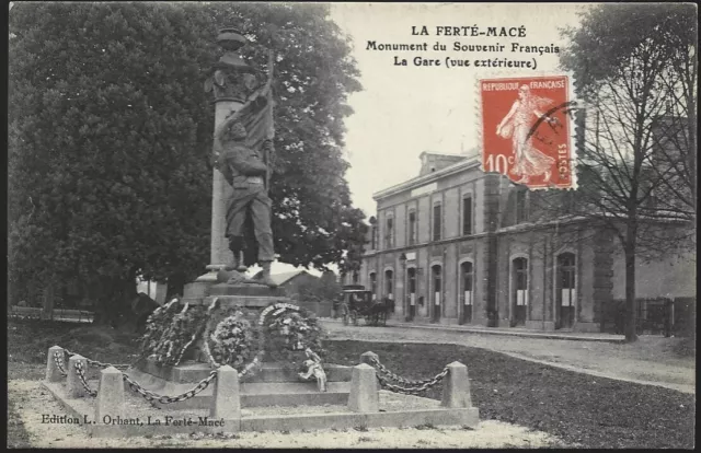 LA FERTÉ-MACÉ 61 La GARE Attachage Souvenir Français CPA animated written 29-6-1914
