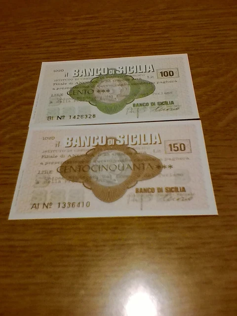 Miniassegni Banco Di Sicilia - Lotto Ml1545  (N. 2 Emissioni)