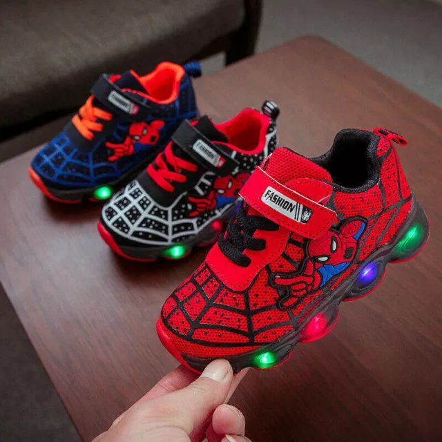 Kids Spiderman Light Up Shoes LED Flashing Casual Sneakers Book Week Gifts AU