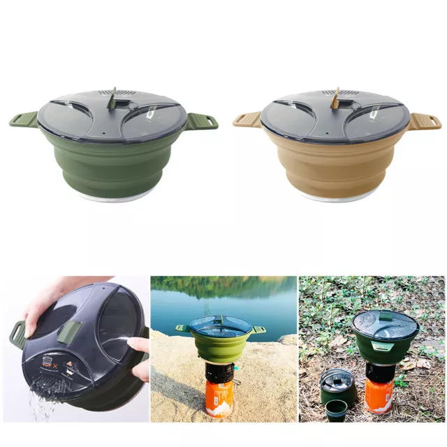 Silicone Camping Cook Pot with Handle Collapsible Cooker Pot for Outdoor Fishing