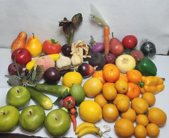 Faux Fruit & Vegetables Lot of 58 Pieces Plastic Paper Mache Apple Pepper Onion