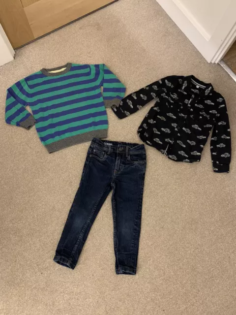 Boys Smart Clothes Bundle, Next Skinny Jeans & Jumper, M&S Car Shirt 2-3 years