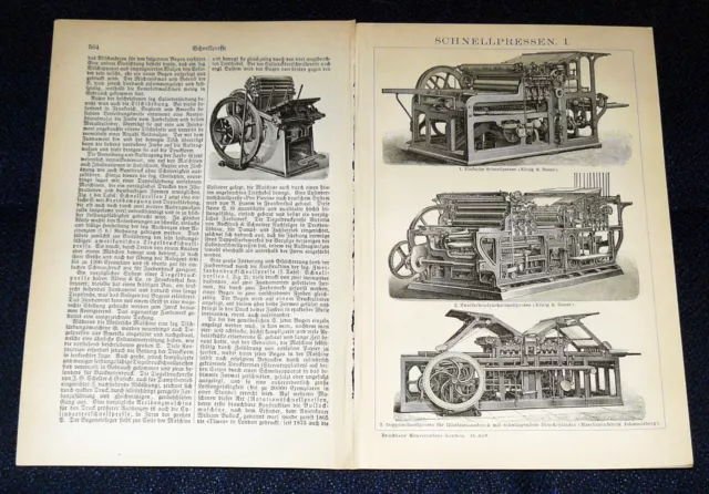 SCHNELLPRESSEN Doppel- Steindruck- Lichtdruckschnellpresse Stich & Artikel 1895