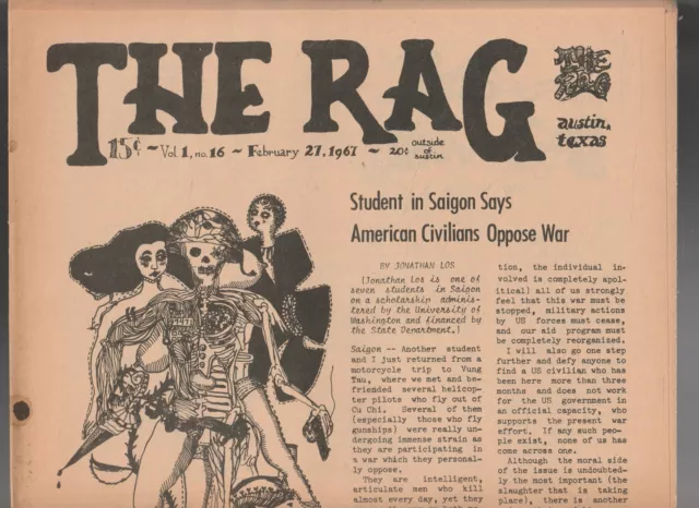 Underground Newspaper , THE RAG , AUSTIN TEXAS ,Social History ,FEB 27 , 1967