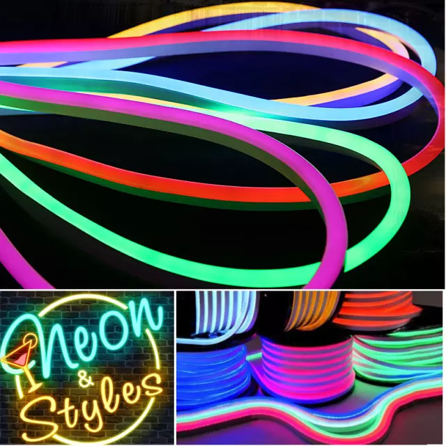 KIT 5m STRISCIA STRIP FLEX LED BOBINA NEON FLESSIBILE TUBO ESTERNO +ALIMENTATORE