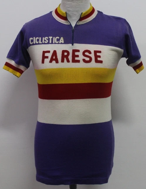 Maillot Cyclisme Vintage Farese Bergamo Milano – Laine Acrylique Violet – Taille M/L – Italie