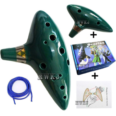 X-mas Gift-12 Hole Green Ocarina Ceramic Alto C Flute Legend of Zelda Instrument