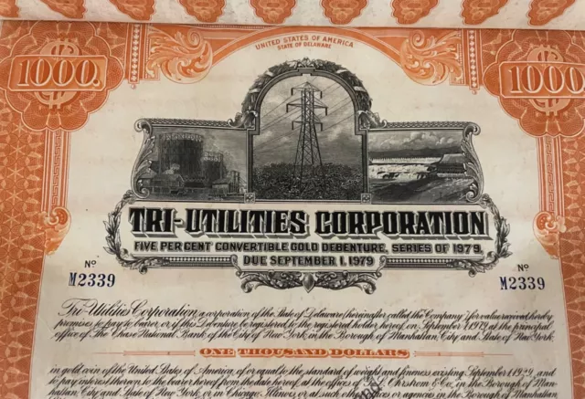 1929 Tri Utilities Bond Stock Certificate
