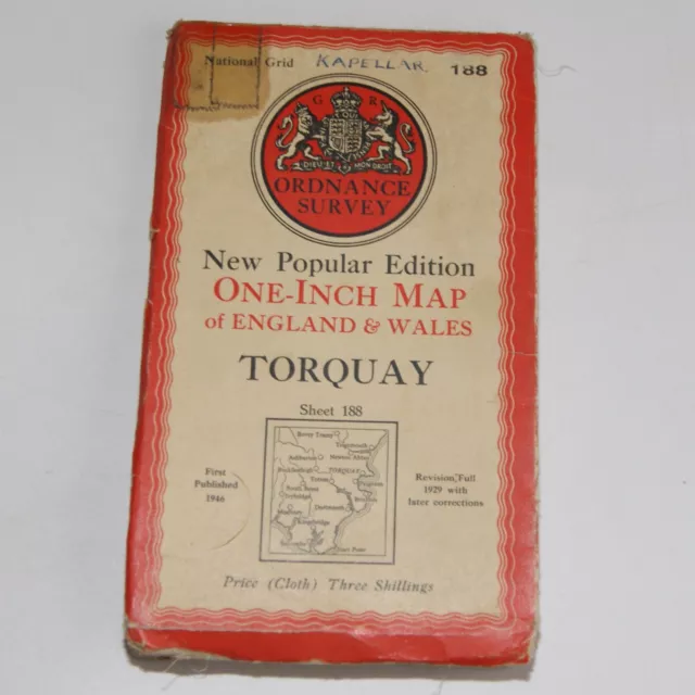 Vintage 1946 Torquay 188 National Grid Ordnance Survey One-Inch Map New Popular