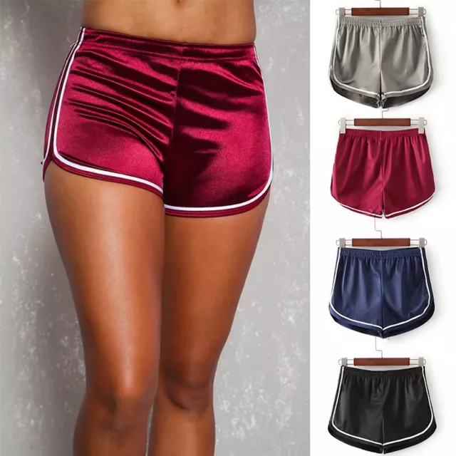 Womens Satin Yoga Shorts Workout Track Shorts Running Gym Fitness Hot Pants R224