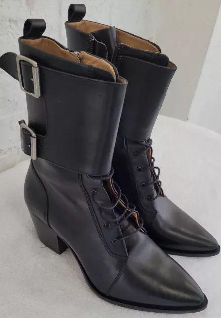 IRO Jo Buckled Black Leather Ankle Block Heel Bootie Boots Size 39 $690.00