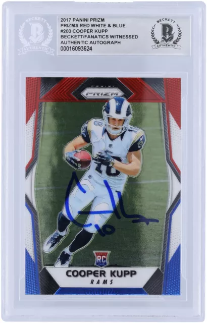 Cooper Kupp Rams Signed 2017 Panini Prizm Red White & Blue #203 BAS Rookie Card