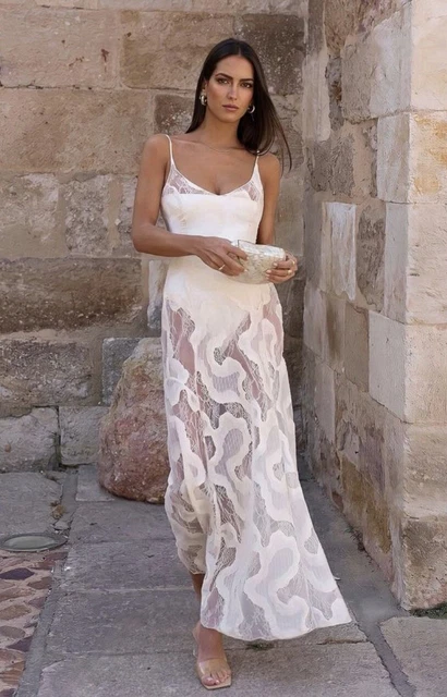 ZARA NEW WOMAN SEMI SHEER LONG CAMISOLE DRESS OYSTER WHITE Size S REF:  2180/341 65.00 - PicClick UK