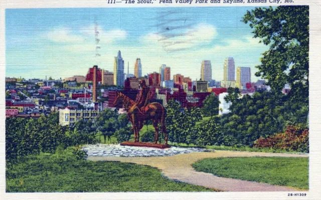 The Scout Penn Valley Park Kansas City Missouri Posted Vintage Linen Post Card