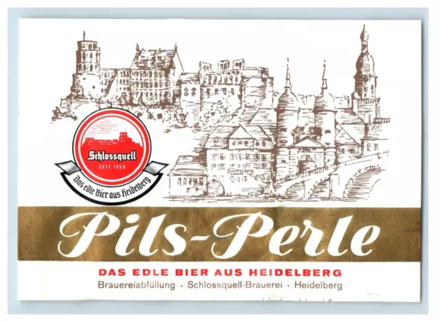 Vintage Pils-Perle Das Edle Bier Aus Heidelberg German Beer Label Original S39E