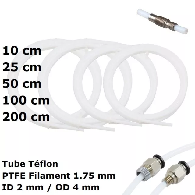 Tuyau Tube en Téflon PTFE Filament 1.75 mm OD 4mm, ID 2mm Imprimante 3D