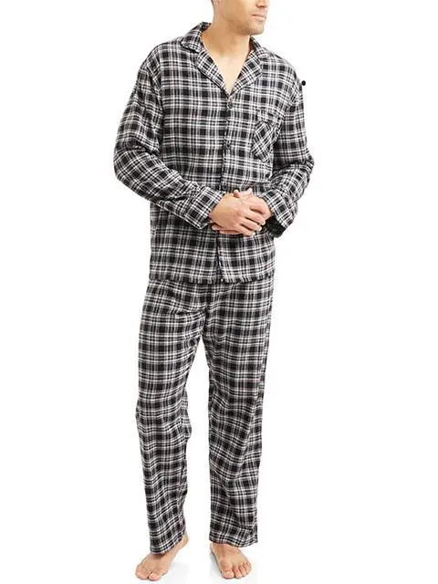 Hanes Men's 2pc Flannel Pajama Set - Black Plaid