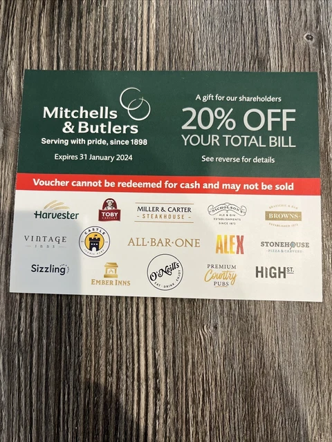 Mitchell’s And Butlers Voucher 20% Off Miller And Carter Harvester Toby’s