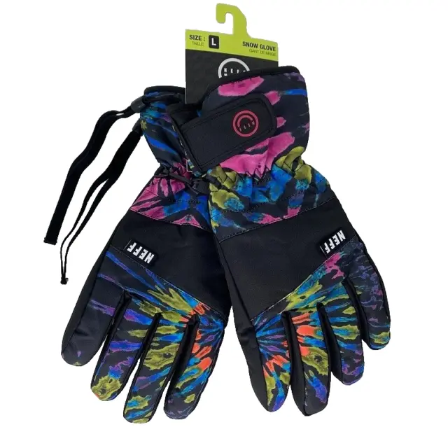 NWT NEFF Snow Glove L Winter Gloves Snowboard Ski Tie Dye Grip Leash Warm