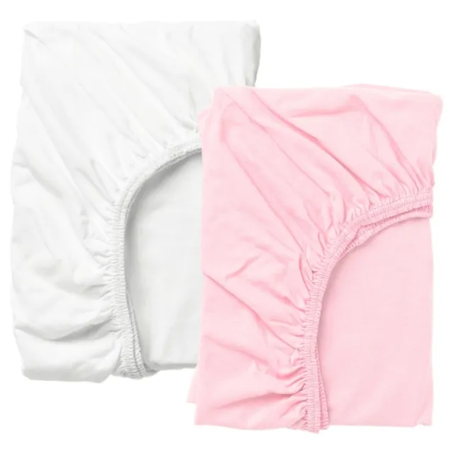 IKEA LEN Fitted sheet for cot, white/pink, 70x140 cm