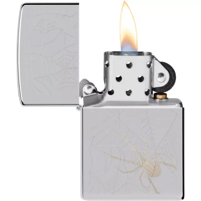 Zippo Lighter Spider Web Design High Polish Chrome Refillable Windproof 48767 3
