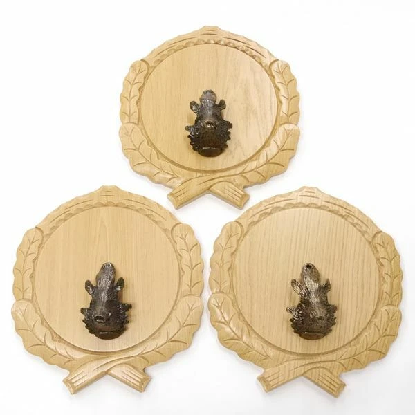 3 Pieza Keilerschilder Tallado Claro AF19cm Con 3x Jabalí Cabeza Decoración Groß