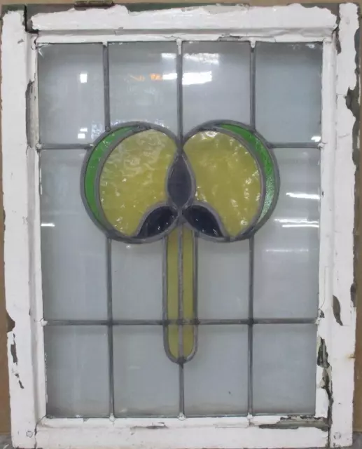 MIDSIZE OLD ENGLISH LEADED STAINED GLASS WINDOW Cute Floral 19.5" x 24.75"
