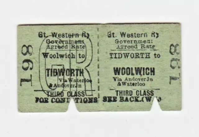 Great Western Railway Ticket Woolwich to Tidworth GWR