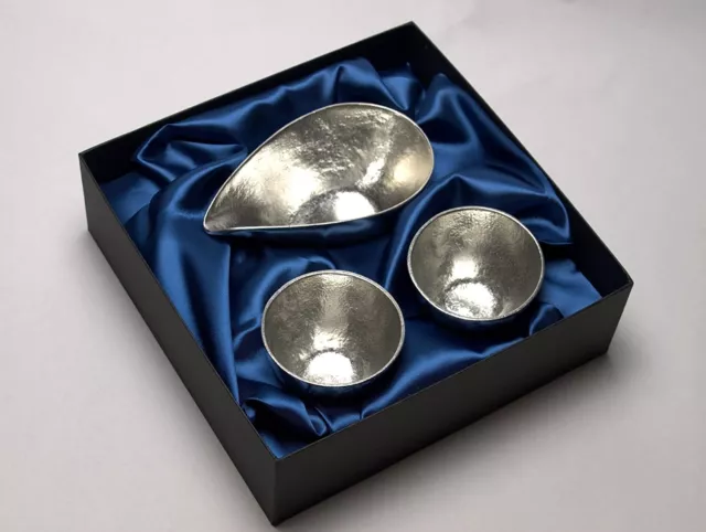NOUSAKU Sake Cup x 2 Sauce pitcher x 1 set Silver 100% Tin Japan NEW