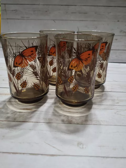Vintage Monarch Butterfly Juice Glasses By Libbey Set Of 4