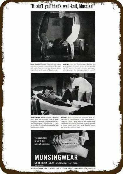 1944 MUNSINGWEAR MEN UNDERWEAR Vintage Look METAL SIGN - HOME FRONT & MUSCLES