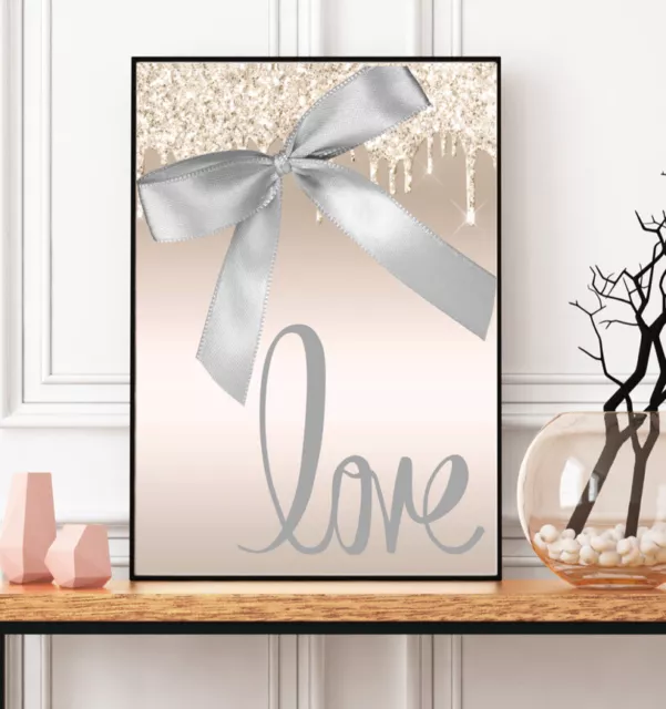 Champagne & Silver DIGITAL GLITTER PRINT LOVE COUPLE A4 BEDROOM PICTURE WALL ART