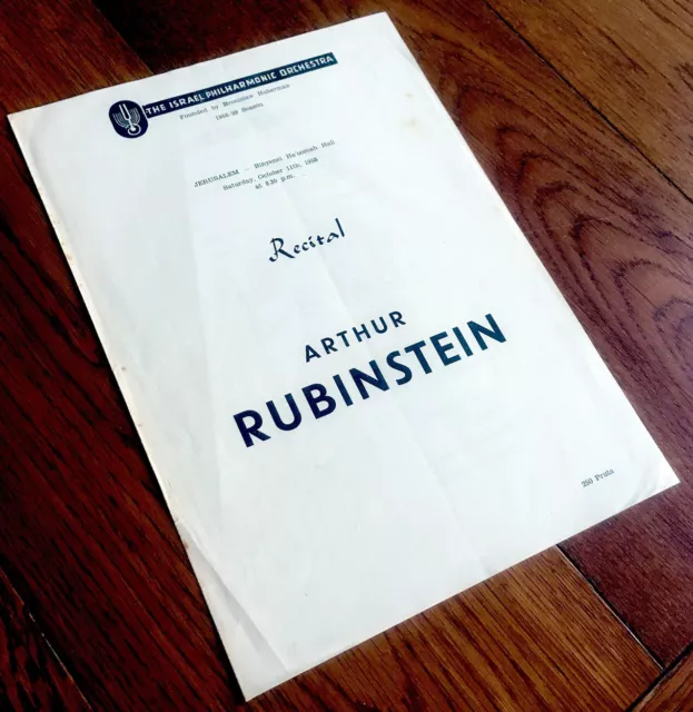 1958 ARTHUR RUBINSTEIN Program PIANO RECITAL Israel CHOPIN Debussy BEETHOVEN