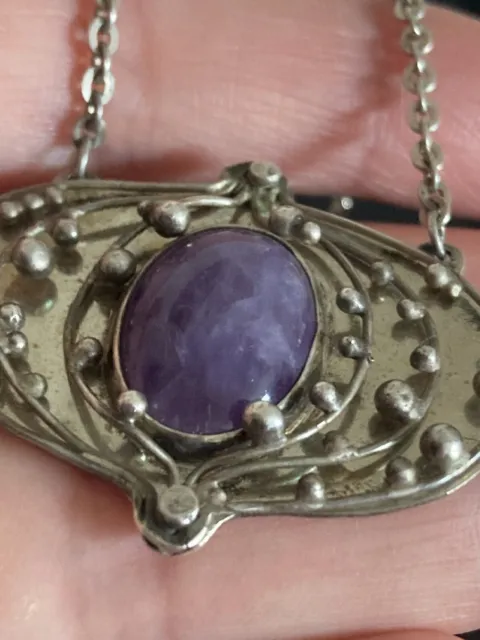 1978 Rare Amethyst Sterling Necklace - Arts And crafts/ Art nouveau Style, 18”