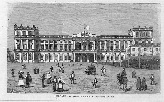 Lisbonne Lisboa " Le Palais D' Ajuda Residence Du Roi " Gravure Engraving 1886