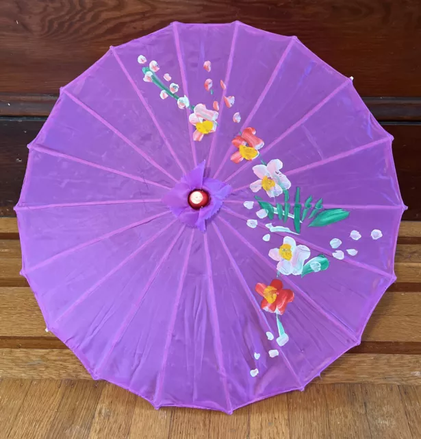 Japanese Chinese Parasol Umbrella 22 in Diameter Purple With Red White Flowers