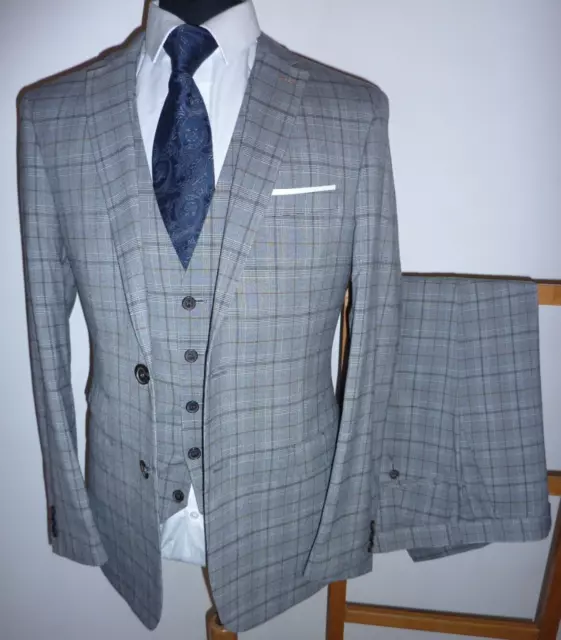 Giacca Cappotto Vita Uomo 165 Grigio Check 38 R 3 Pezzi W32 L31