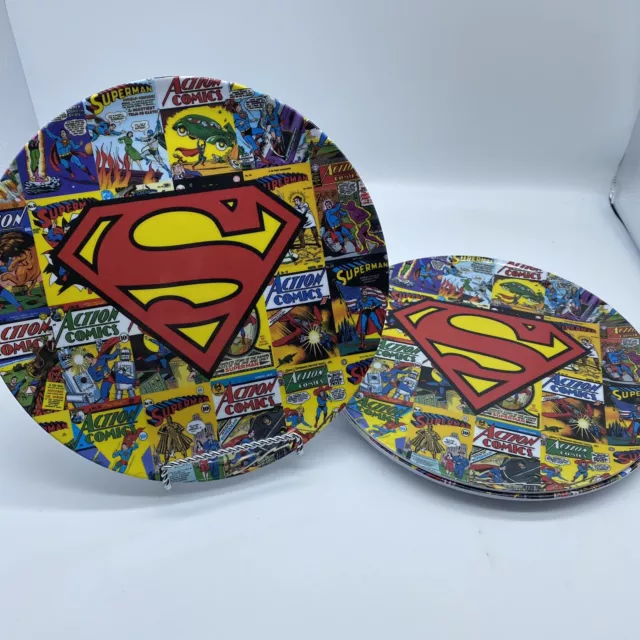 Superman Marvel Plastic Melamine Dinner Plates 10" Set of 4