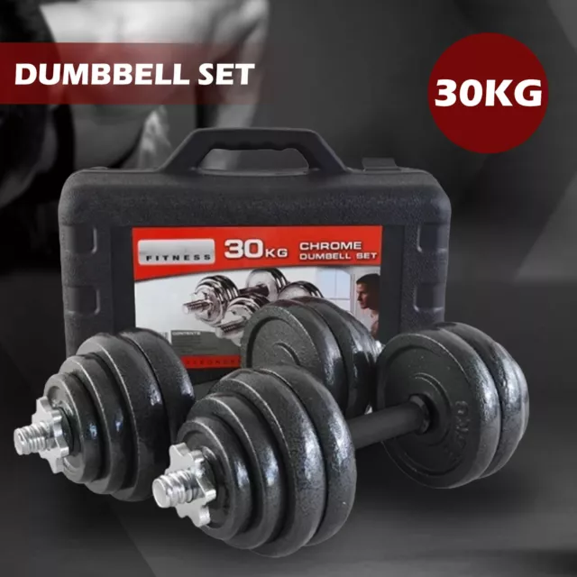 30KG Cast Iron Dumbbell Set Weight Dumbbells Home Gym Training Fitness BarBell C