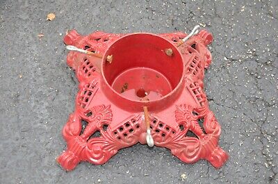 Vintage Cast Iron Christmas Tree Stand Heavy Ornate Red