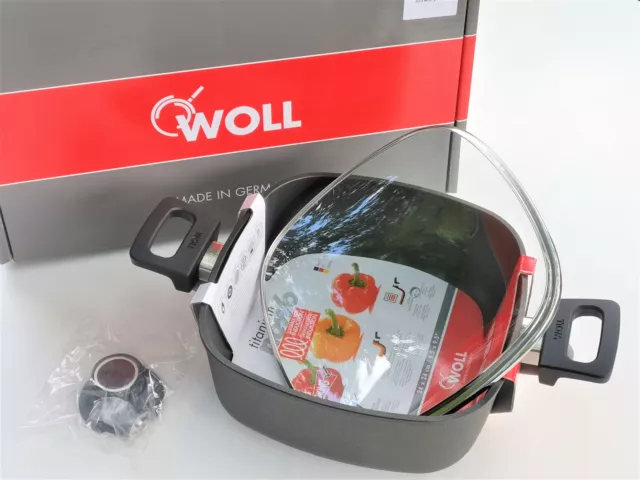 WOLL NOWO Titanium Bräter 24 x 24 cm, 10 cm hoch, Glasdeckel, Induktion geeignet