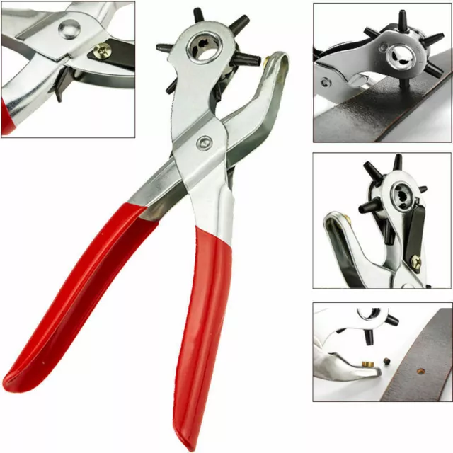 6 Sized Punch Leather Punch Hand Pliers Tool Rotary Belt Holes Puncher Tool