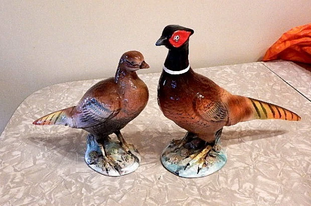 Vintage Pheasant Figurines Male & Female Hand Painted Ceramic JAPAN