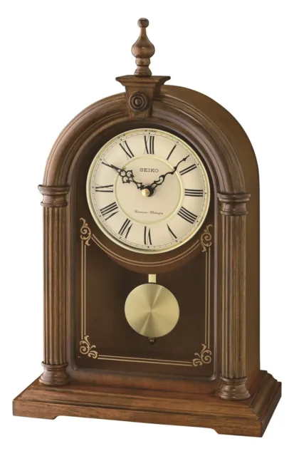 Seiko Dark Wooden Westminster Chime Quartz Mantle Clock, Pendulum QXQ036B